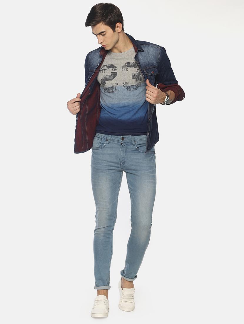 blue tie & dye chest print t-shirt - 16640815 - Zoom Image - 1