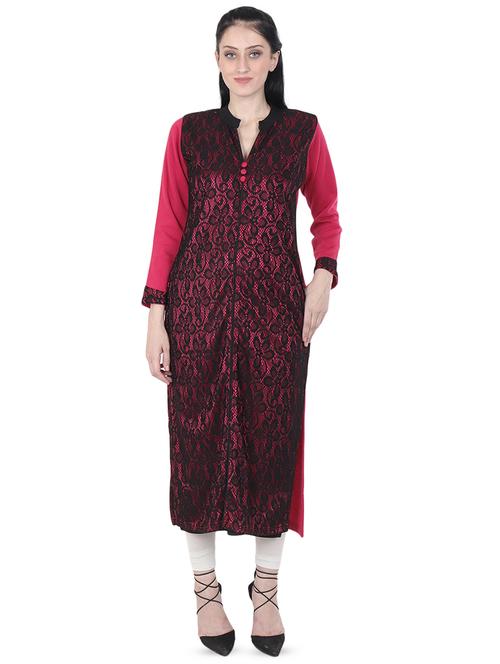 printed woolen straight kurta - 16640827 - Standard Image - 1
