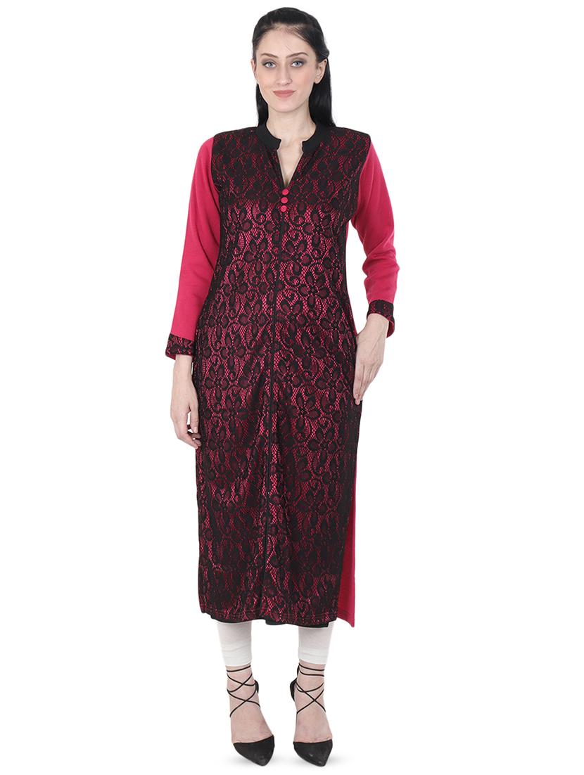 printed woolen straight kurta - 16640827 - Zoom Image - 1