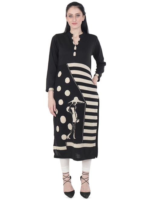printed woolen straight kurta - 16640831 - Standard Image - 1