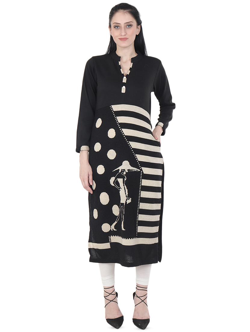 printed woolen straight kurta - 16640831 - Zoom Image - 1