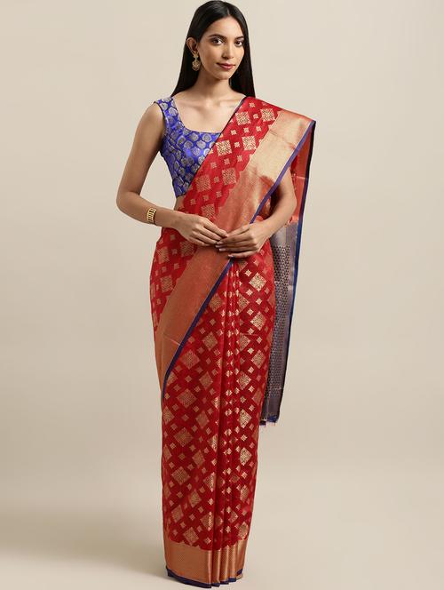 self-design banarasi saree with blouse - 16641204 - Very Small Image - 1