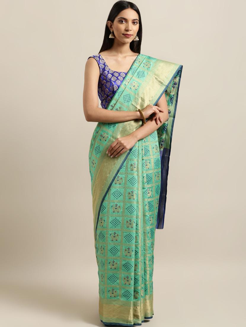 self-design banarasi saree with blouse - 16641236 - Zoom Image - 1