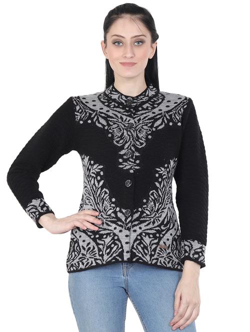 mandarin neck floral wool cardigan - 16641302 - Standard Image - 1