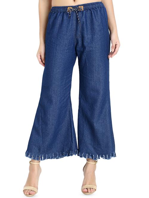 frayed hem denim palazzo - 16641372 - Standard Image - 1