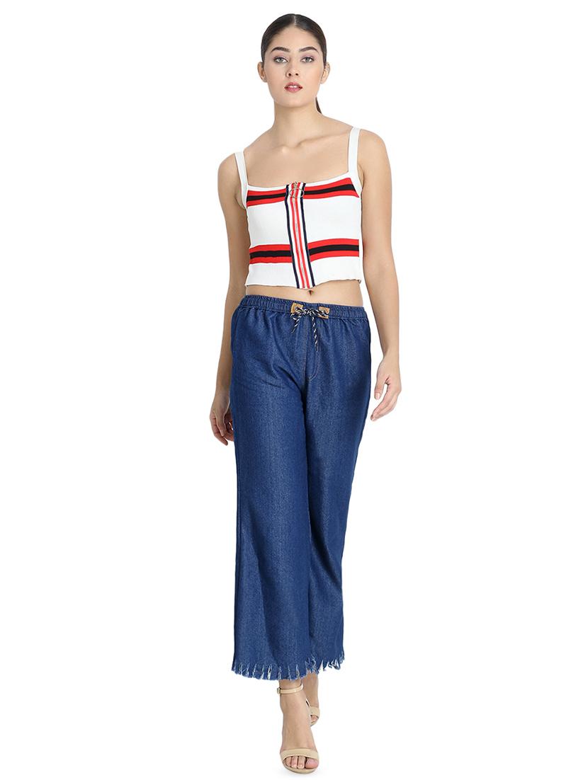 frayed hem denim palazzo - 16641372 - Zoom Image - 4