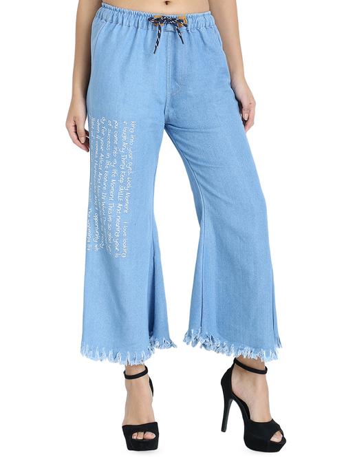 frayed hem denim palazzo - 16641375 - Standard Image - 1