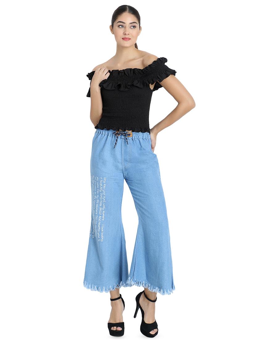 frayed hem denim palazzo - 16641375 - Zoom Image - 4