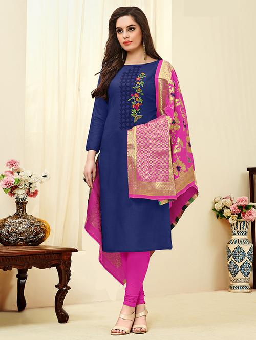 embroidered semi-stitched suit - 16641409 - Standard Image - 1