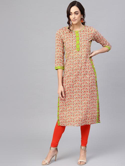 mirror work printed straight kurta - 16641621 - Standard Image - 1