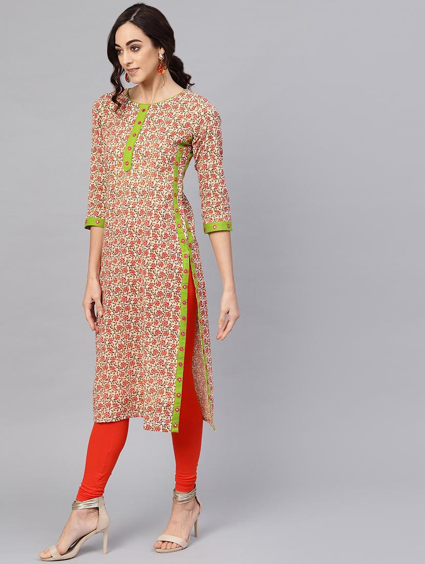 mirror work printed straight kurta - 16641621 - Zoom Image - 2