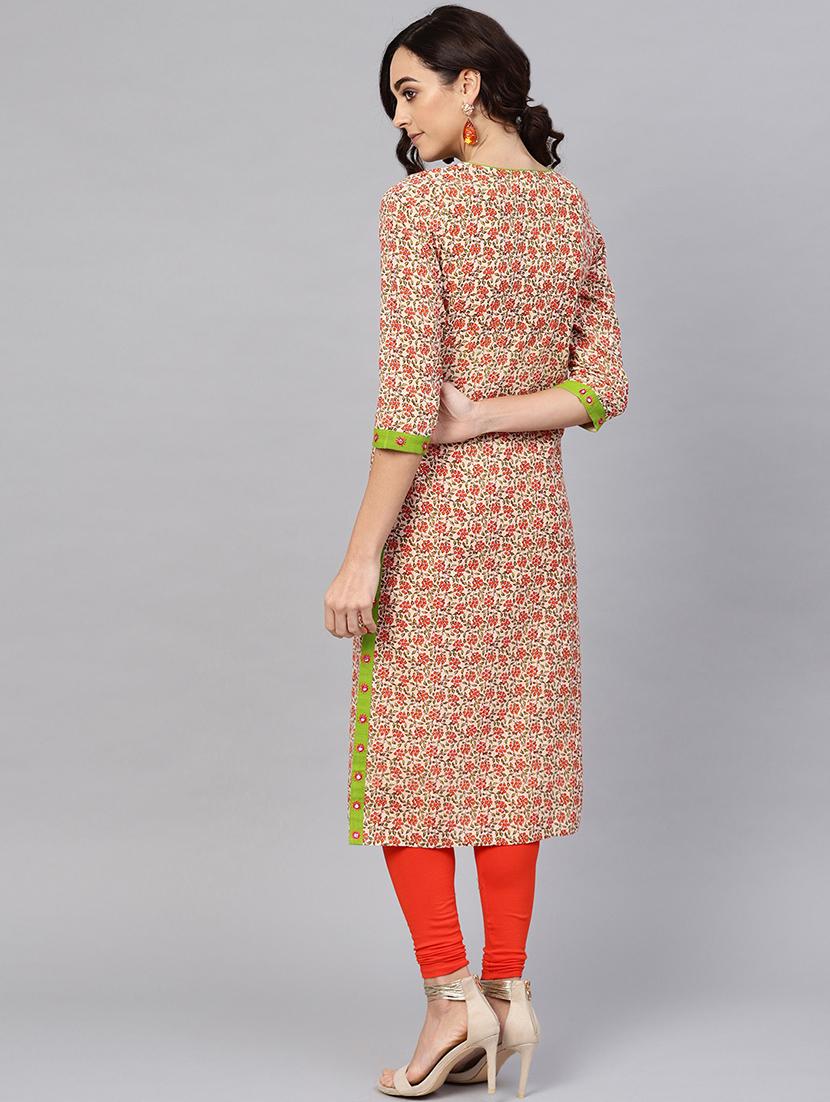 mirror work printed straight kurta - 16641621 - Zoom Image - 3