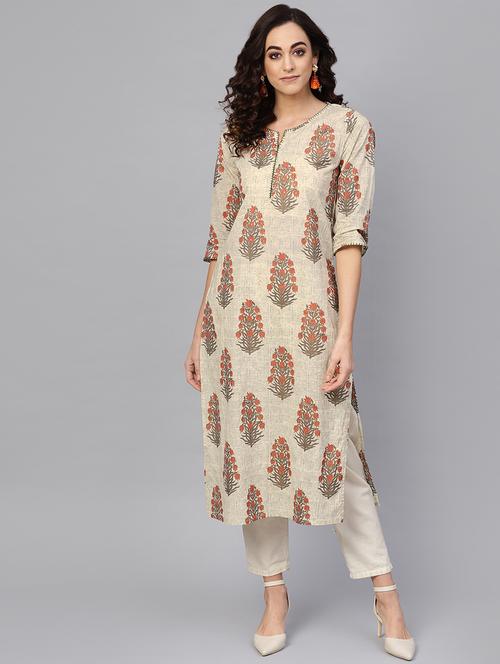 floral block printed straight kurta - 16641624 - Very Small Image - 1