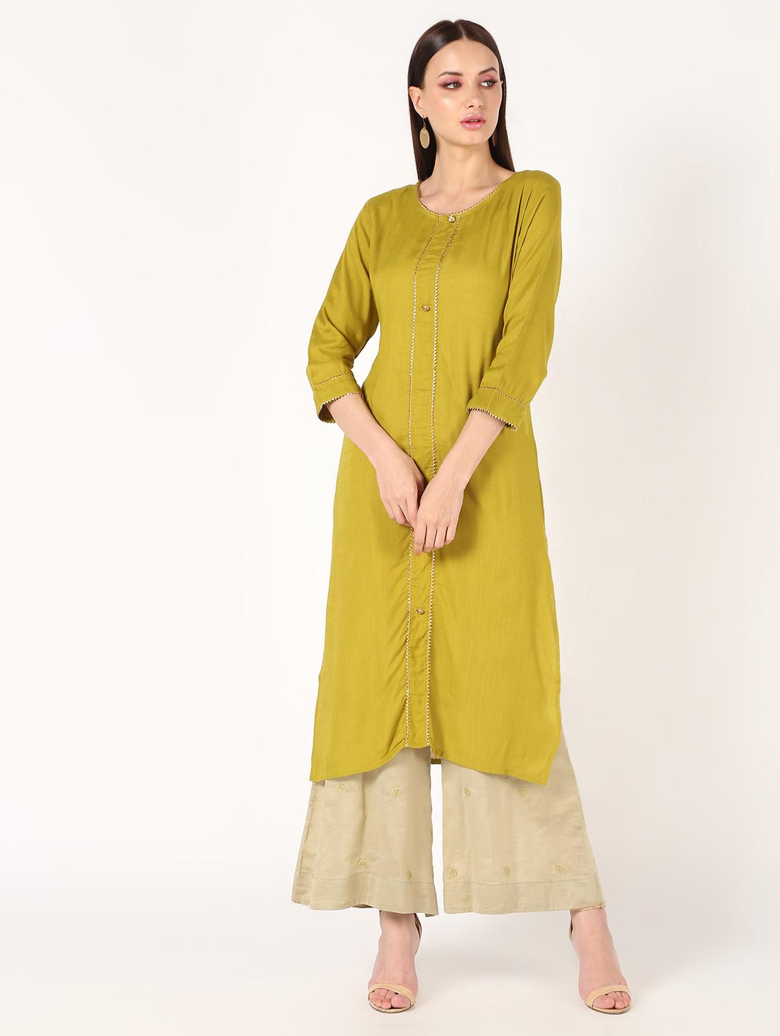 solid straight kurta with gota work - 16641694 - Zoom Image - 1