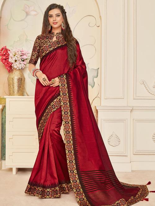 solid bordered saree with blouse - 16642185 - Standard Image - 1