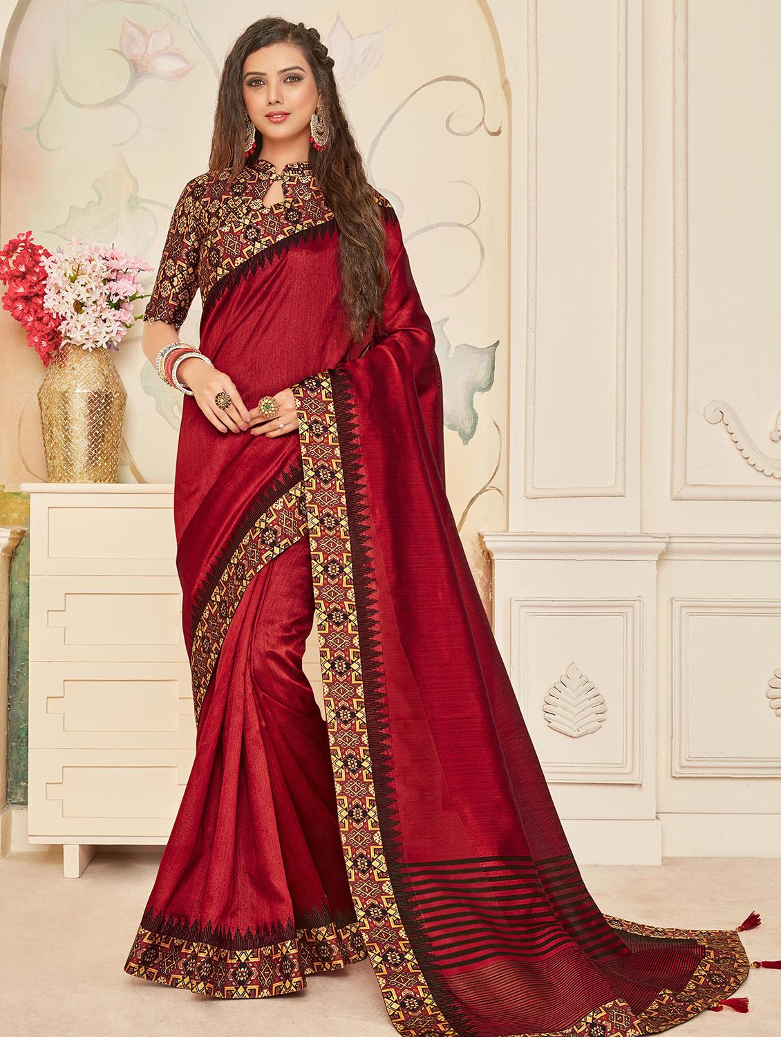 solid bordered saree with blouse - 16642185 - Zoom Image - 1