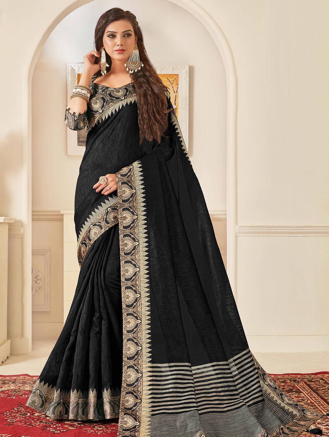 solid bordered saree with blouse - 16642194 - Zoom Image - 1