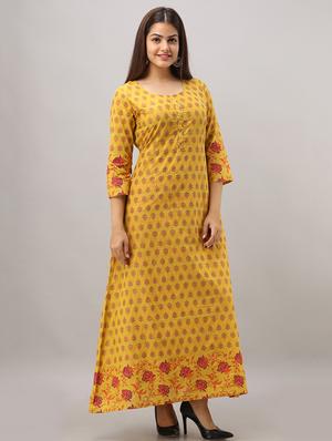 printed a-line ethnic dress - 16642285 - Standard Image - 2