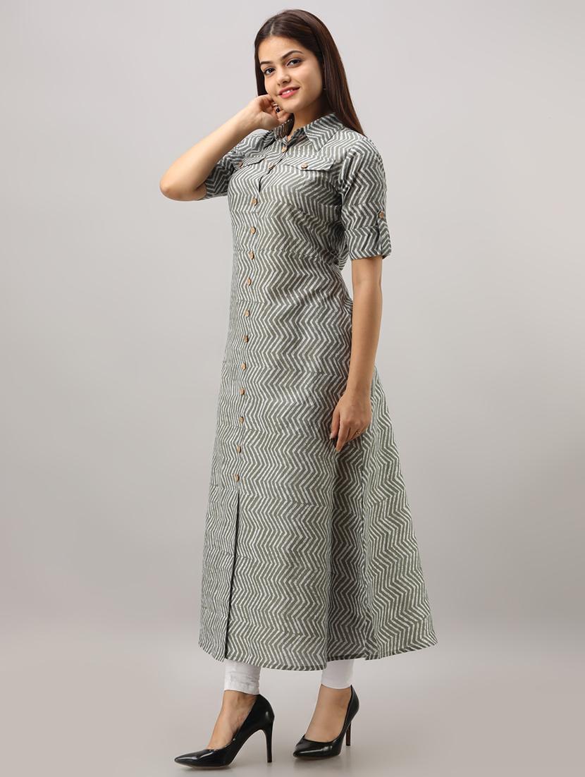 chevron print a-line kurta - 16642294 - Zoom Image - 2