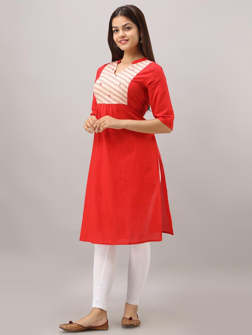 contrast yoke straight kurta - 16642298 - Zoom Image - 2