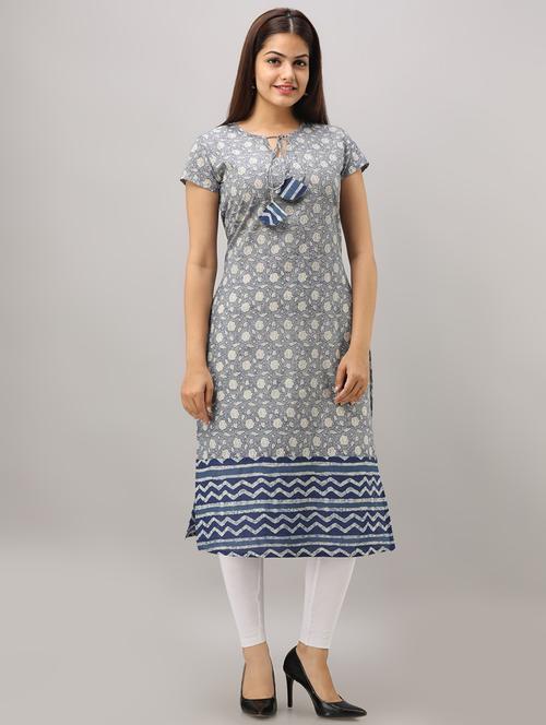 indigo printed straight kurta - 16642303 - Standard Image - 1