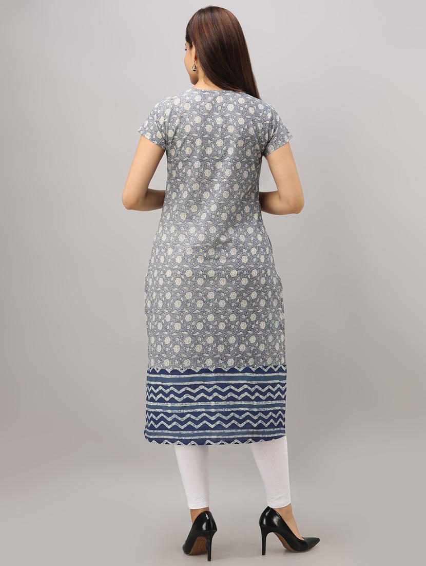 indigo printed straight kurta - 16642303 - Zoom Image - 3