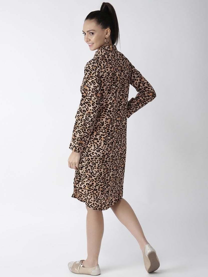 tie knot curved hem animal print a-line dress - 16642816 - Zoom Image - 3