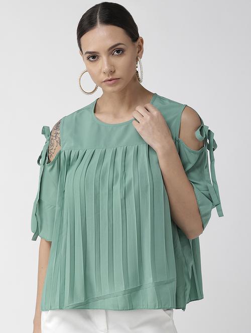 cold shoulder pleated boxy top - 16642847 - Standard Image - 1