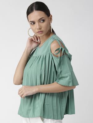 cold shoulder pleated boxy top - 16642847 - Standard Image - 2