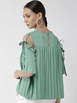 cold shoulder pleated boxy top - 16642847 - Standard Image - 3