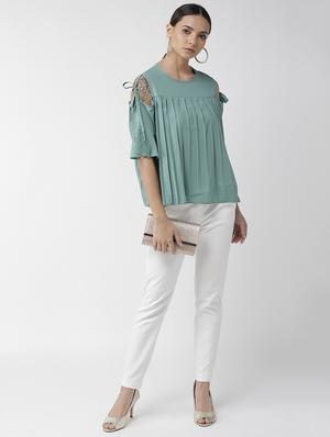 cold shoulder pleated boxy top - 16642847 - Standard Image - 4