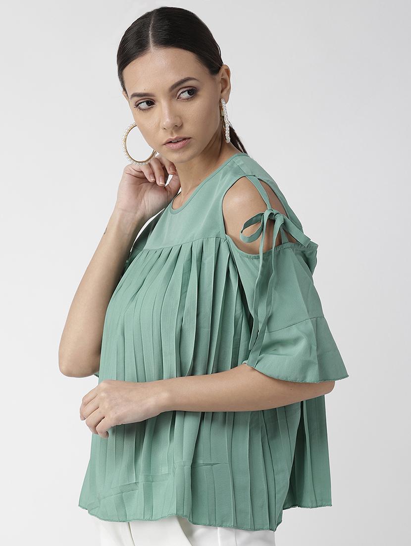 cold shoulder pleated boxy top - 16642847 - Zoom Image - 2