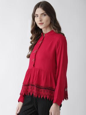 button detail laced hem top - 16642858 - Standard Image - 2