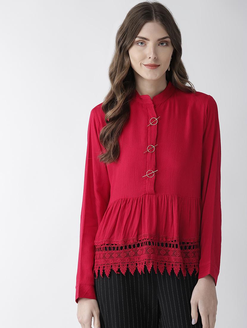button detail laced hem top - 16642858 - Zoom Image - 1