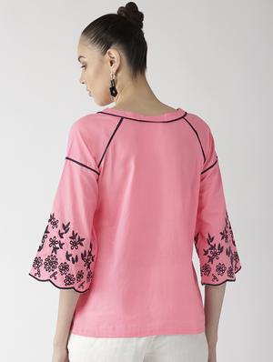 tassel tie up contrast embroidered top - 16642861 - Standard Image - 3