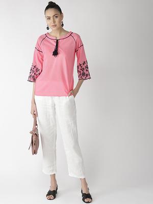 tassel tie up contrast embroidered top - 16642861 - Standard Image - 4