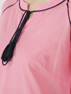 tassel tie up contrast embroidered top - 16642861 - Standard Image - 5