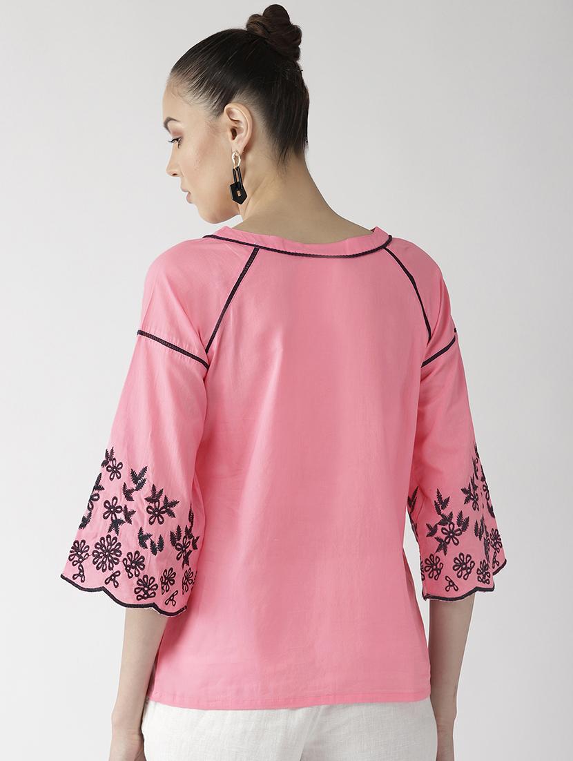 tassel tie up contrast embroidered top - 16642861 - Zoom Image - 3