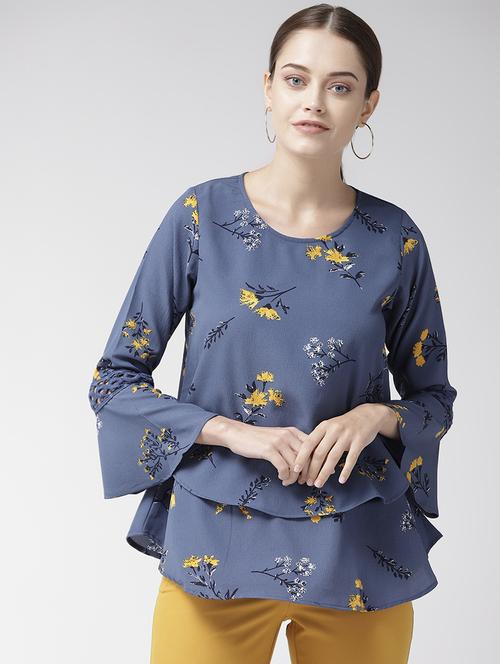 lace inserted bell sleeved floral top - 16642864 - Standard Image - 1