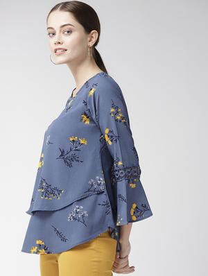lace inserted bell sleeved floral top - 16642864 - Standard Image - 2