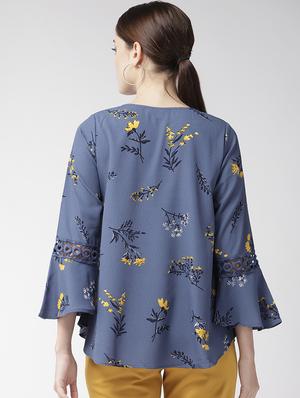 lace inserted bell sleeved floral top - 16642864 - Standard Image - 3