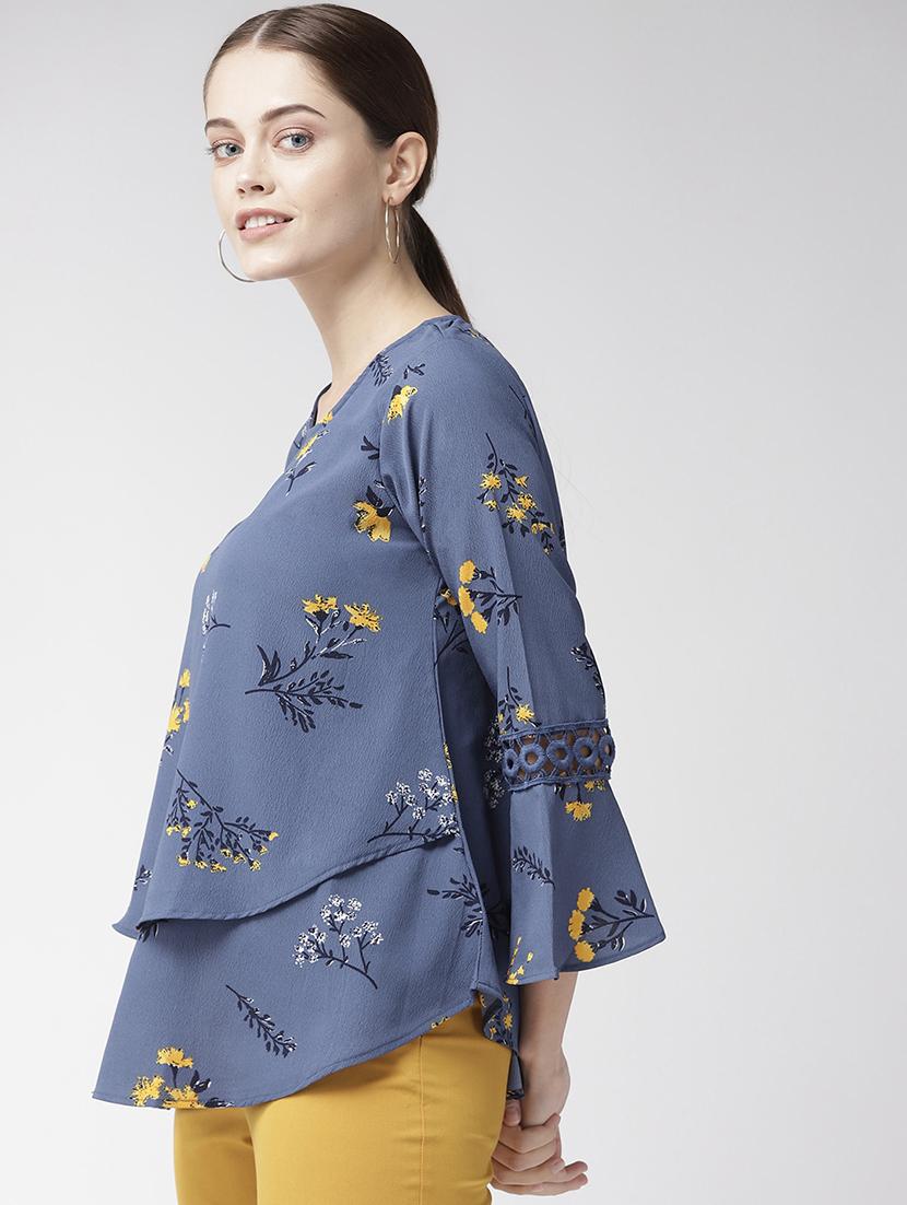 lace inserted bell sleeved floral top - 16642864 - Zoom Image - 2