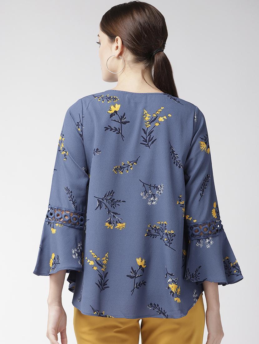 lace inserted bell sleeved floral top - 16642864 - Zoom Image - 3