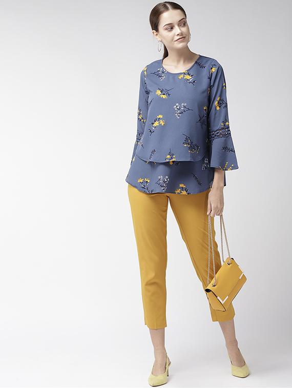 lace inserted bell sleeved floral top - 16642864 - Zoom Image - 4