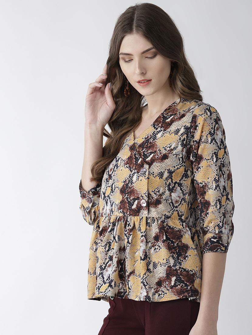 v neck snake print gathered top - 16642868 - Zoom Image - 1