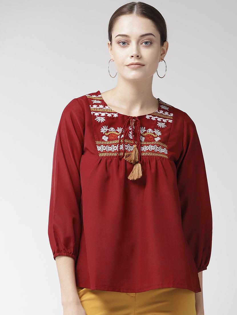 tassel tie up embroidered top - 16642877 - Zoom Image - 1