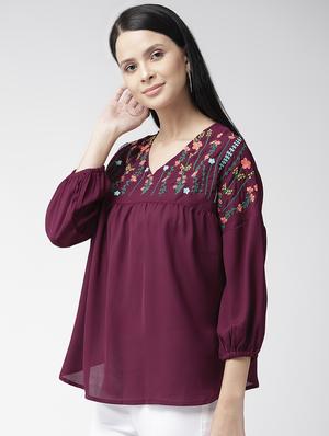 drop shoulder embroidered top - 16642909 - Standard Image - 2