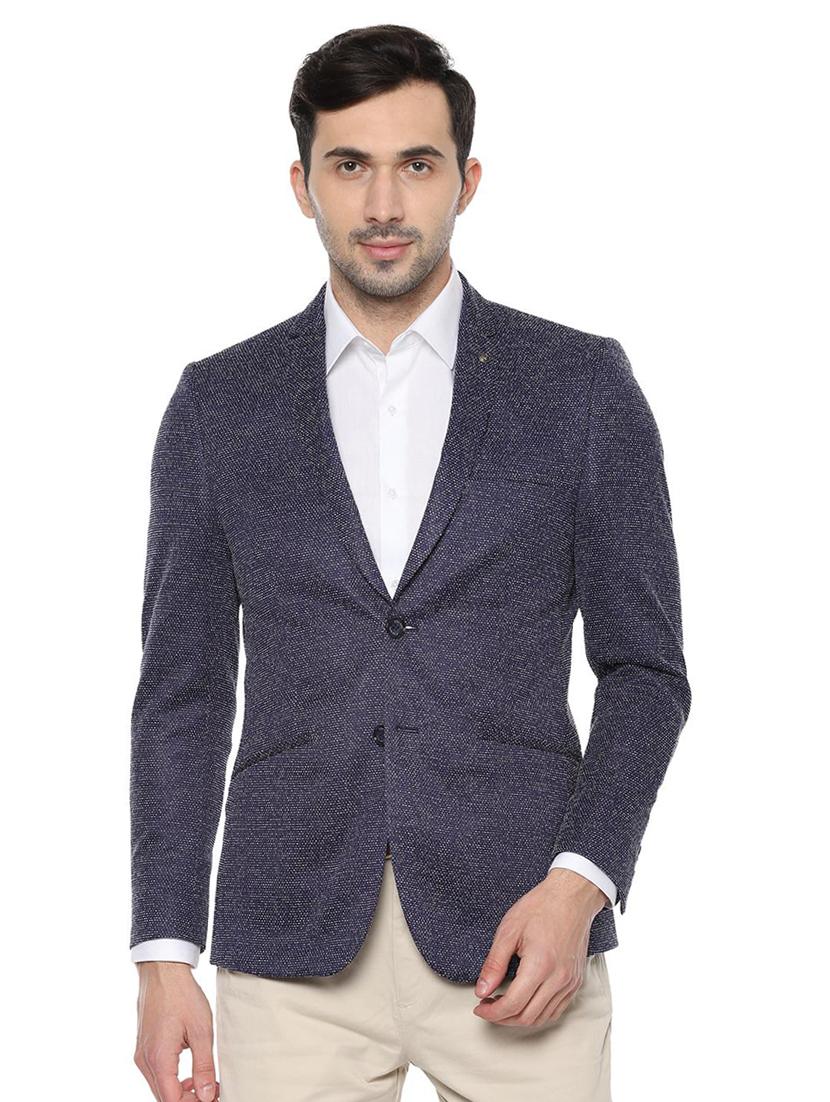 navy blue self design single breasted casual blazer - 16643072 - Zoom Image - 1