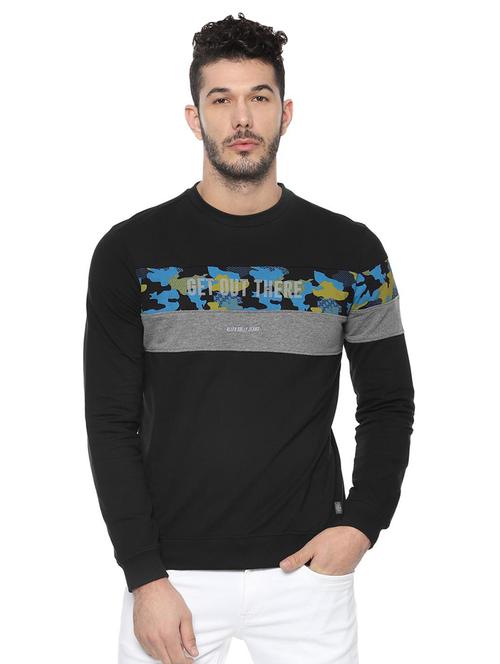 black cut & sew chest print sweatshirt - 16643131 - Standard Image - 1