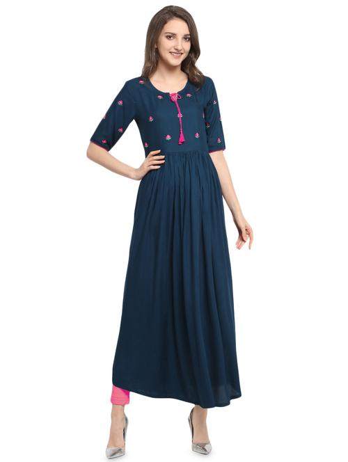 solid embroidered flared kurta - 16643169 - Standard Image - 1